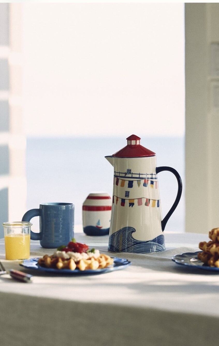 Set of 3 Anthropologie Maritime Lighthouse Jug Pitcher Butter Keep Salt Pepper